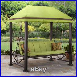 3 Person Outdoor Swing With Gazebo Green Fabric Multifunctional Patio Furniture