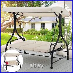 3-Person Patio Porch Swing Hammock Bench Lounge Chair Convertible Bed with Canopy