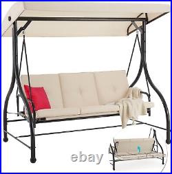 3-Person Patio Porch Swing Hammock Bench Lounge Chair Convertible Bed with Canopy