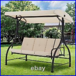 3-Person Patio Porch Swing Hammock Bench Lounge Chair Convertible Bed with Canopy