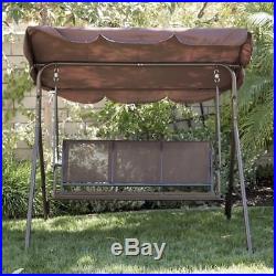3-Person Patio Swing Canopy Awning Outdoor Hammock Steel -Brown
