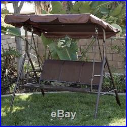 3-Person Patio Swing Outdoor Canopy Awning Yard Furniture Hammock Steel -Brown