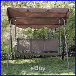 3-Person Patio Swing Outdoor Canopy Awning Yard Furniture Hammock Steel -Brown