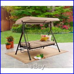 3 Person Patio Swing With Canopy Padded Seats Backyard Outdoor Furniture Tan
