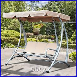3 Person Steel Outdoor Patio Porch Swing Chair with Adjustable Canopy Rocker