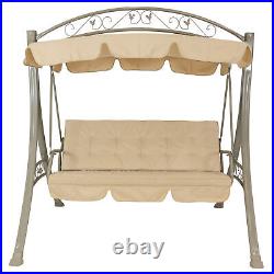 3-Person Steel Patio Swing Bench with Canopy/Cushion Beige by Sunnydaze