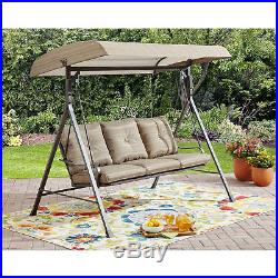 3 Person Swing With Canopy Brown Finish Padded Seat Outdoor Patio Furniture New