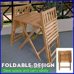 3-Piece Acacia Wood Folding Patio Bistro Table and Chairs Set, Natural Oiled