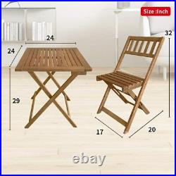 3-Piece Acacia Wood Folding Patio Bistro Table and Chairs Set, Natural Oiled