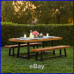 3 Piece Acacia Wood Picnic Style Outdoor Dining Table Furniture