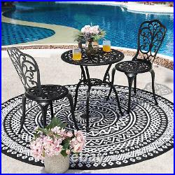 3 Piece Bistro Set Black Outdoor Patio Porch Accent Tea Coffee Table 2 Chairs