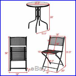3 Piece Bistro Set Table Folding Chairs Garden Backyard Patio Outdoor Furniture