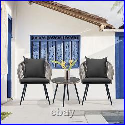 3 Piece Bistro sets Wicker Patio Balcony Chair Set Outdoor Rattan Conversation