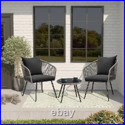 3 Piece Bistro sets Wicker Patio Balcony Chair Set Outdoor Rattan Conversation