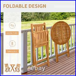 3 Piece Folding Acacia Wood Outdoor Patio Bistro Table and Chair Set