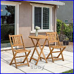 3 Piece Folding Acacia Wood Outdoor Patio Bistro Table and Chair Set