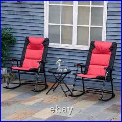 3-Piece Metal Outdoor Bistro Set withCushions, 2 Folding Padded Rocking Chairs&Tabl