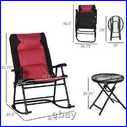 3-Piece Metal Outdoor Bistro Set withCushions, 2 Folding Padded Rocking Chairs&Tabl