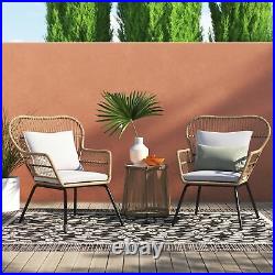 3 Piece Modern Patio Table and 2-Chairs Cushion Bistro Set Outdoor Wicker -Beige
