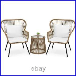 3 Piece Modern Patio Table and 2-Chairs Cushion Bistro Set Outdoor Wicker -Beige