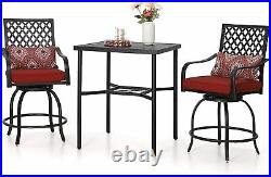 3 Piece Ourdoor Bistro Set Patio Chairs Set of 2 Swivel Bar Chairs Height Table
