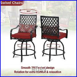 3 Piece Outdoor Bistro Set Chairs Swivel Patio Bar Chairs Bar Height Table