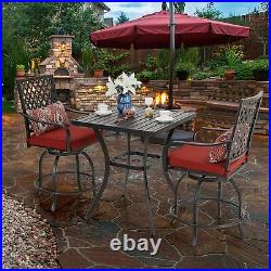 3 Piece Outdoor Bistro Set Chairs Swivel Patio Bar Chairs Bar Height Table