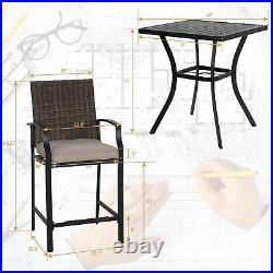 3 Piece Outdoor Bistro Sets Bar Stools Height with Coffee Table Patio Bar Chairs