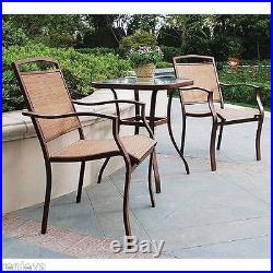 3-Piece Outdoor Bistro Sling Patio Chairs Steel Frames Set Seats 2 Glass Table