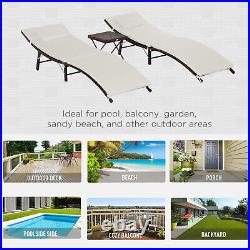 3 Piece Outdoor Folding Rattan Wicker Chaise Lounge Chair and Table Set