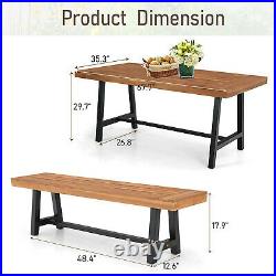 3 Piece Outdoor Furniture Set Wooden Bench Rectangular Table for Patio Garden