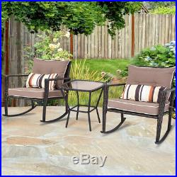 3-Piece Outdoor Patio Rattan Wicker Furniture Set Rocking Chair Coffee Table
