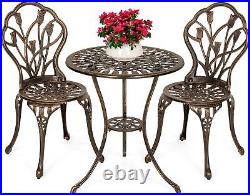 3-Piece Outdoor Rust-Resistant Cast Aluminum Patio Bistro Set withTulip Design