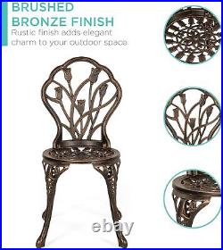 3-Piece Outdoor Rust-Resistant Cast Aluminum Patio Bistro Set withTulip Design