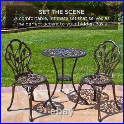 3-Piece Outdoor Rust-Resistant Cast Aluminum Patio Bistro Set withTulip Design