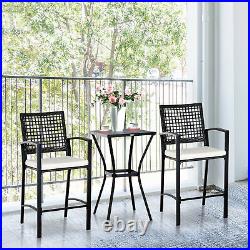 3 Piece Outdoor Table and Chair Rattan High Top Bistro Set for Paito Balcony Bar