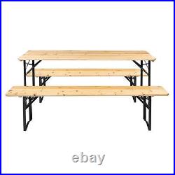 3 Piece Outdoor Wood Picnic Table Beer Bench Dining Set Folding Wooden Top Patio