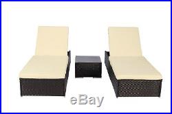 3 Piece PE Wicker Rattan Chaise Lounge Chair Bed Set Patio Furniture withTable NEW