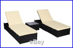3 Piece PE Wicker Rattan Chaise Lounge Chair Bed Set Patio Furniture withTable NEW