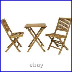 3-Piece Patio Bistro Furniture Set Teak Wooden Folding Outdoor Table Chairs