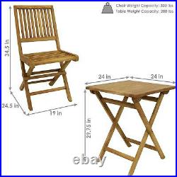 3-Piece Patio Bistro Furniture Set Teak Wooden Folding Outdoor Table Chairs