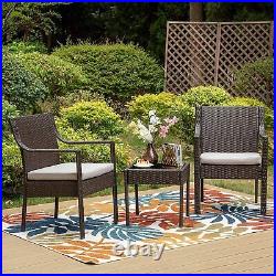 3 Piece Patio Bistro Set Outdoor Wicker Chairs with Coffee Table Glass Top
