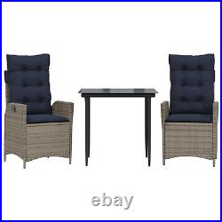 3 Piece Patio Dining Set with Cushions Gray Poly Rattan J9D9