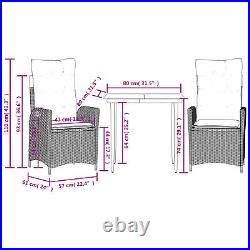 3 Piece Patio Dining Set with Cushions Gray Poly Rattan J9D9