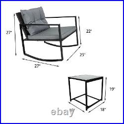 3 Piece Patio Furniture Set Rattan Wicker Rocking Chair Conversation Set Garden