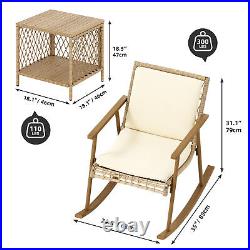 3 Piece Patio Rattan Conversation Set Table Rocking Chairs Backyard Bistro Set