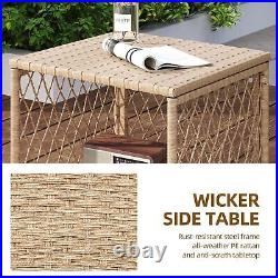 3 Piece Patio Rattan Conversation Set Table Rocking Chairs Backyard Bistro Set