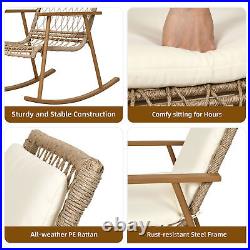 3 Piece Patio Rattan Conversation Set Table Rocking Chairs Backyard Bistro Set