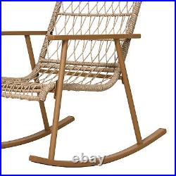 3 Piece Patio Rattan Conversation Set Table Rocking Chairs Backyard Bistro Set