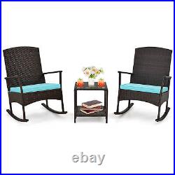 3 Piece Patio Rocking Set Wicker Rocking Chairs with 2-Tier Coffee Table